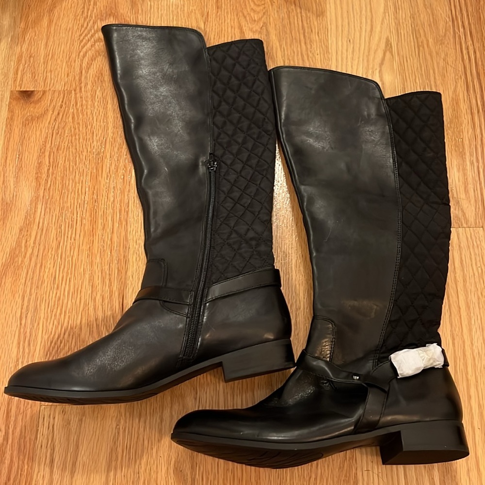 Anne Klein Black Quilted Riding Boots - Picture 2 of 10